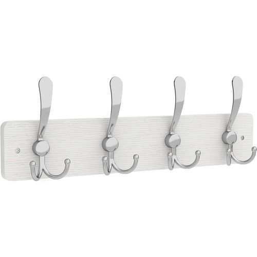 Porte Manteau Mural Bois, Longueur 42CM Patères, 4 Crochets Triples, Crochets Portemanteau Mural, Porte-Manteau, pour Entrée, Chambre, Salle de Bain, Blanc HWS005W