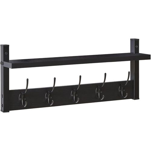 Hws004b Lot De 1 Porte-Manteaux Muraux Avec 5 Crochets, Étagère Murale Flottante Avec Porte-Chapeaux, Pour Cuisine, Chambre À Coucher, Salle De Bain, Noir, 60 X 11 X 19,5 Cm