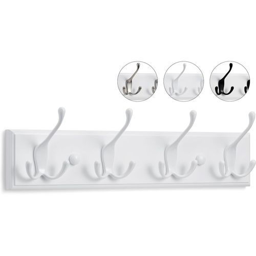 Porte Manteau Mural Blanc - 4 Crochets Triples - 42 cm - Patere Murale Bois pour une Entrée, Chambre, Salle de Bain et Vestiaire.[T3]