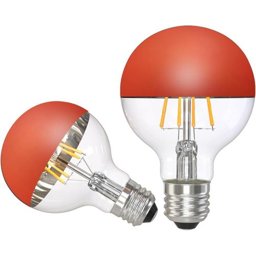 Ampoule Led Demi-Chromée Orange, 8w E27 Style Industriel Pour Suspensions Et Appliques Murales 2pcs[Den5281286]