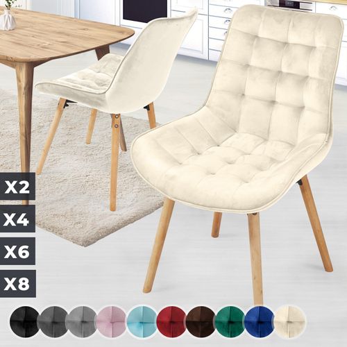 Miadomodo® Chaise De Salle À Manger En Velours - Lot De 2, Pieds En Hêtre, Style Rétro, Rembourrées, Crème - Chaise Scandinave Pour Salon