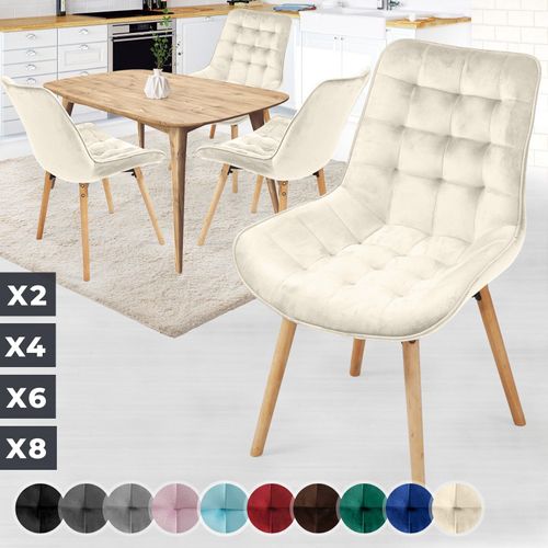 Miadomodo® Chaise De Salle À Manger En Velours - Lot De 4, Pieds En Hêtre, Style Rétro, Rembourrées, Crème - Chaise Scandinave Pour Salon