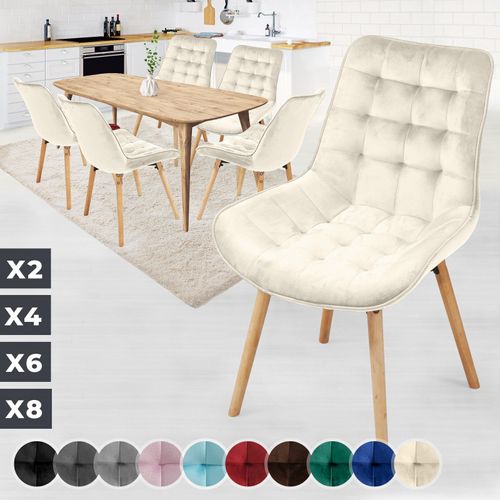 Miadomodo® Chaise De Salle À Manger En Velours - Lot De 6, Pieds En Hêtre, Style Rétro, Rembourrées, Crème - Chaise Scandinave Pour Salon