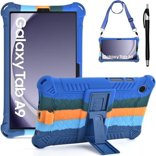 KGABERY-Enfant Coque Pour Samsung Galaxy Tab A9 Android 13 8,7 Pouces 2023 Sm-X110/X115/X117 Protection Housse Silicone Pour Galaxy A9 Étui Pochette Avec Stylus Pen Bandoulière Pour Tablette A9 8,7''