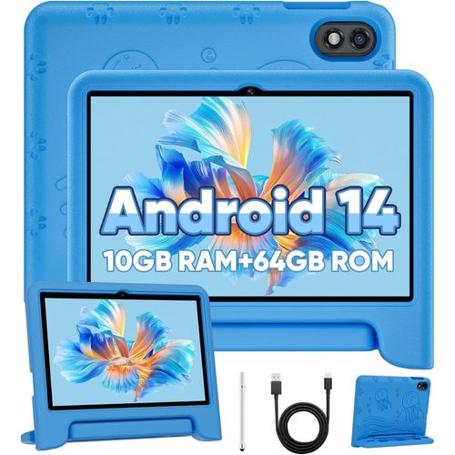 KGABERY-Tablette 10 Pouces Enfants,Android 14 Tablet Pour Enfants,Octa-Core,10Gb(4+6) Ram 64Gb Rom 1Tb Carte Extensible,Contrôle Parental,6000Mah,Wifi,Bluetooth,Tablettes Pour Tout-Petits (Bleu)