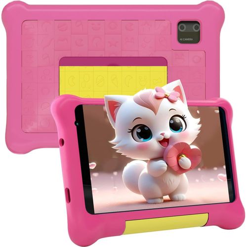 KGABERY-Tablette Enfants 7 Pouces Android 13 Tablette Pour Enfant Avec 5Gb Ram+32Gb Rom(Tf 128Gb),Contrôle Parental,Gms,Wifi,Bluetooth,Kids Tablette Tactile Éducative Avec Kid-Proof Étui(Rose)
