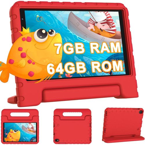 KGABERY-Tablette Enfants Avec Wifi 6,Android 13,7Go Ram+64Go Rom (1Tb Tf),Tablette Educative 8 Pouces Hd Écran Ips 1280 * 800,Contrôle Parental,Étui Antichoc Eva,Rouge