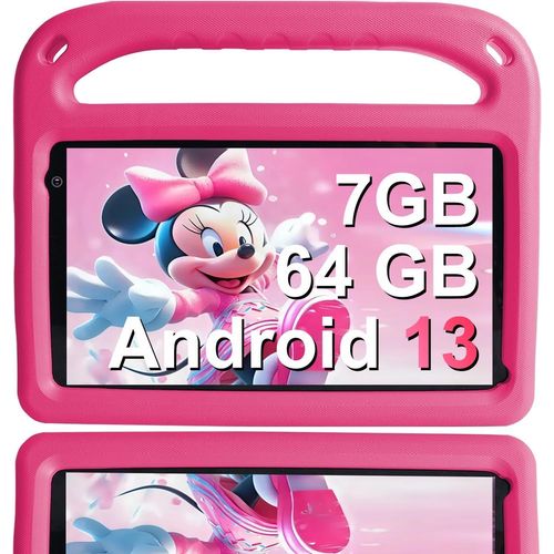 KGABERY-Newest Tablette Enfant Android 13 7 Go Ram+64 Go Rom Tablette Pour Enfants 7 Pouces,Wifi,Bluetooth 5,Éducation+Jeux,Play Store,Double Caméra,Contrôle Parental,Avec Étui Eva (Rose)