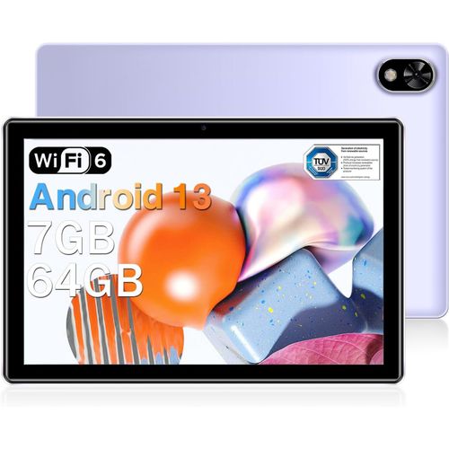 KGABERY-U9 Tablette Android 13,Wifi 6 Tablette Enfants 10.1 Pouces 7Gb+64Gb (Tf 1Tb),Tablette Tactile 5060Mah/1280X800/5Mp+2Mp/Bt5.0/Widevine L1/Quad-Core,Violet
