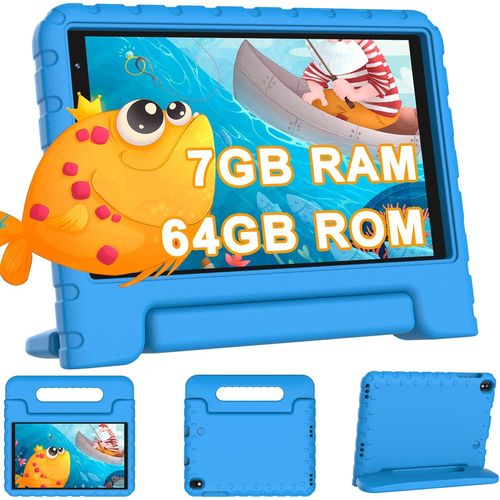 KGABERY-Tablette Enfants Avec Wifi 6,7Go Ram+64Go Rom (1Tb Tf),Android Tablette Educative 8 Pouces Hd Écran Ips 1280 * 800,Contrôle Parental,Étui Antichoc Eva,Sky Blue
