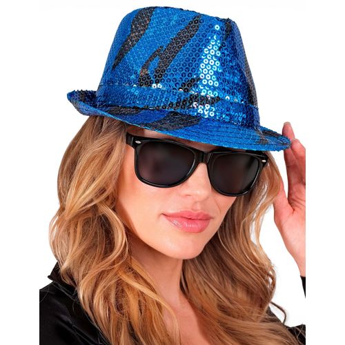 Chapeau Borsalino À Sequins Vague Bleue Adulte