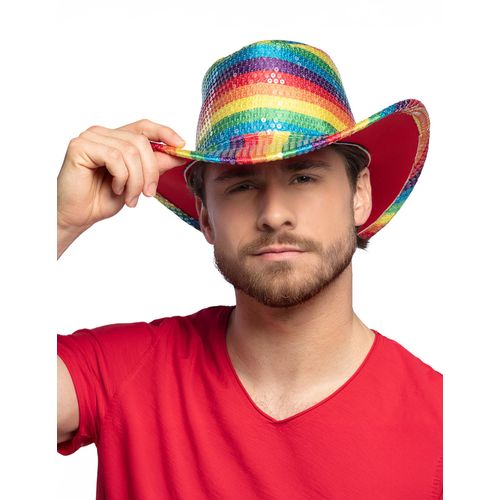 Chapeau Cowboy À Paillettes Arc En Ciel Adulte