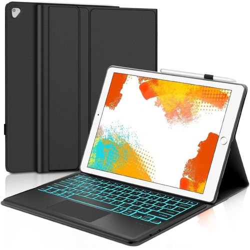 Kgabery-Étui Clavier Avec Trackpad Pour Ipad Pro 12.9"" 2017/2015 (1ère/2ème Génération),Azerty Clavier Rétro-Éclairé Bluetooth Amovible Avec Pavé Tactile Pour Ipad Pro 12.9"" 2017/2015,Noir