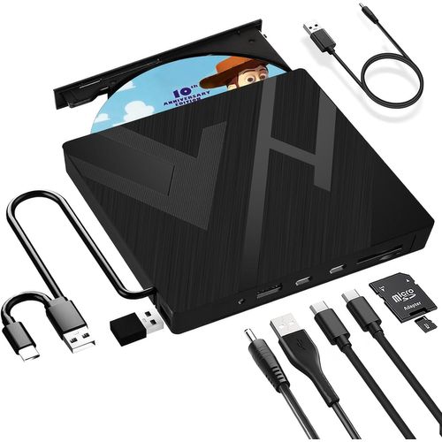 KGABERY-Lecteur Cd Dvd Externe Usb 3.0 Type-C Externe Avec Lecteur De Carte Sd/Tf Graveur Rw Portable,Transfert De Données Rapide Pour Ordinateur Portable,Bureau,Macbook,Win11/10/8/7/Xp,Linux,