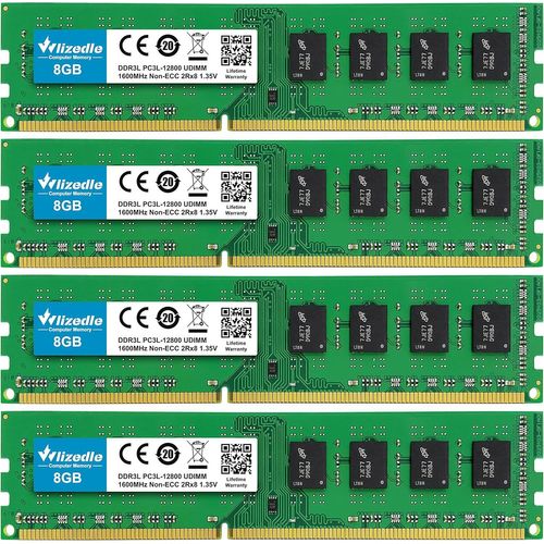 KGABERY-Ddr3/Ddr3L Mémoire Ram 32Go Kit (4X8Go) 1600Mhz Cl11 Udimm Module De Mémoire Pc3-12800/Pc3L-12800 240-Pin 1.35V/1.5V Pour Ordinateur De Bureau,Vert