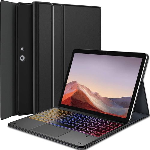 KGABERY-Rétroéclairé Clavier Coque Pour Microsoft Surface Pro 7/7+/6/5/4/3 12.3 Pouces,Smart Touchpad,Azerty Français Amovible Bluetooth Sans Fil Clavier Avec Housse Étui Cuir Pu