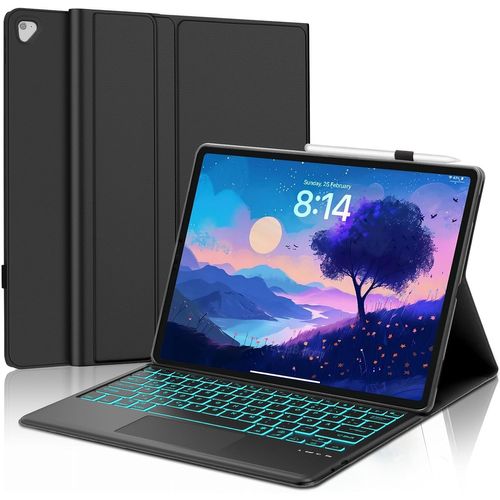 Kgabery-Étui Pour Ipad Pro 1/2 Génération Avec Clavier 12,9"" 2015/2017-7 Couleurs Clavier Amovible Éclairé Sans Fil Avec Pavé Tactile,Étui Flexible En Tpu