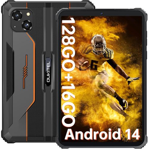 KGABERY-Rt3 Pro Mini Tablette-4G Tablette Incassable Android 14,16Go(4+12) Ram+128Go Rom (Tf 1To),5150Mah Tablette Tactile 8 Pouces,16Mp Caméra,Ip68/Gps/Otg/Nfc/2Ans Garantie,Orange