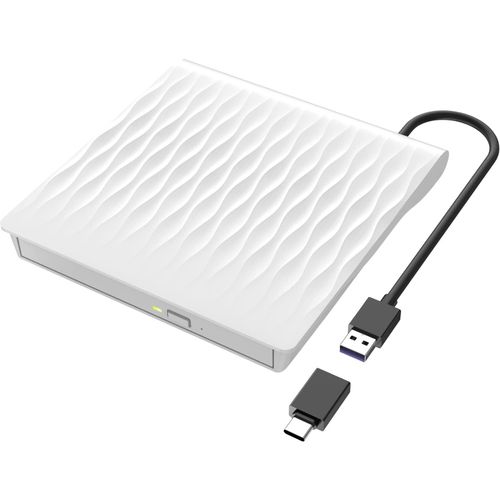 KGABERY-Lecteur Dvd Cd Externe Usb 3.0&Type-C,Graveur Dvd Portable Cd/Dvd +/-Rw,Pour Tous Laptop/Desktop/Pc/Mac/Macbook,Compatible Avec Win11/10/8/7/Xp/Vista/Linux/Macos,Blanc
