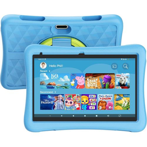 KGABERY-Tablette Pour Enfants,10 Pouces Hd 5G Wifi 6 Android 12 Tablettes,Quad Core 1.8Ghz,2Gb Ddr4,Batterie 7000Mah,Haut-Parleurs Box,Contrôle Parental Apps,Etui Antichoc Eva (Bleu)