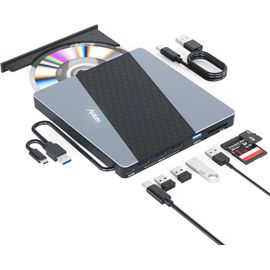 KGABERY-Lecteur Cd Externe Pour PcUsb 3.0 Lecteur Dvd Portable Avec Lecteur De Carte Sd/Tf Et Ports,Lecteur Dvd Externe Usb C Pour Pc,Desktop,Macbook,Windows,Linux,Mac Os,Vista