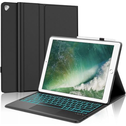 Kgabery-Étui Clavier Pour Ipad Pro 12.9-2015/2017 (1er/2ème)-Clavier Avec Pavé Tactile Trackpad,Rétroéclairé Bluetooth Clavier Azerty