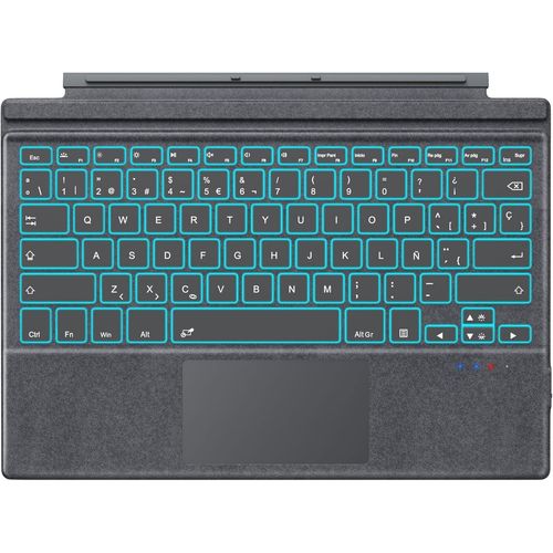 KGABERY-Clavier Espagnol Compatible Avec Microsoft Surface Pro 7 Plus/Pro 7/ Pro 6/5/ 4/3,Clavier Sans Fil Rechargeable Avec Trackpad,Rétro-Éclairage Led 7 Couleurs (Qwerty Layout),Gris Granuleux