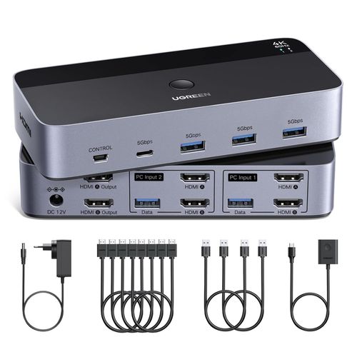 KGABERY-Switch Hdmi Kvm 2 Entrées 2 Sorties 4K 60Hz Double Affichage Commutateur Kvm Avec 4 Ports Usb 3A1C 5Gbps Pour Clavier Souris Disque Dur Contrôleur De Bureau Câbles Hdmi Inclus