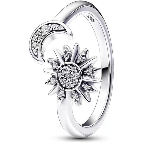 Kgabery-Bague Motif Lune Soleil Scintillant Argent 925 Diamant Zircone Cubique Plaqué Or Bague Mariage Promise Engagement Cadeau Pour Femme
