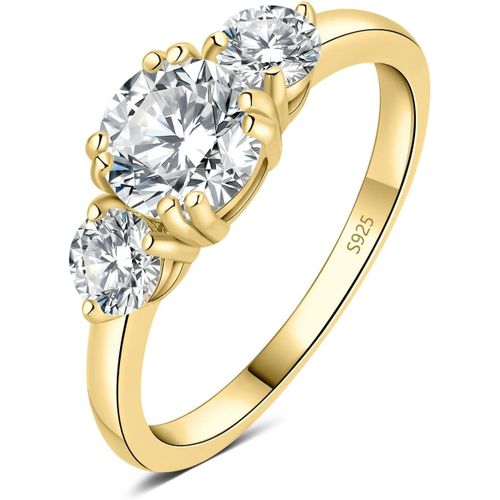Kgabery-1.4ct 3 Pierres Classique Moissanite Bague Taille Rond Argent 925 Femme,Plaqué Or Jaune Or Rose Bague Diamant Simulé Fiançailles Mariage Promise Alliance,Ensemble Parure Bijoux Mariee