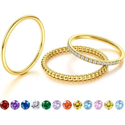 Kgabery-Bague Pierre De Naissance Femme-Bagues Fines Empilables Plaquées Or 14k Non Ternissantes,Anneaux Cz Élégants,Alliances Dorées,Bagues De Pouce Et Bagues Empilables Imperméables