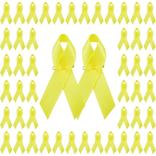 Kgabery-Lot De 100 Broches En Forme De Rubans En Satin Avec Épingles À Nourrice-Pour Sensibilisation Au Cancer De La Vessie Et Au Cancer Infantile-Pour Homme Et Femme-Jaune-7,5x4 Cm