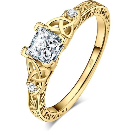 Kgabery-Celtique Noeud Bague De Fiançailles Femme Alliance,Vintage Princesse 1.2ct Zircone Cubique En Bague Argent 925 Mariage Promise Engagement Cadeau,Plaqué Or Jaune Or Rose Bijoux Femme