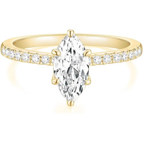 Kgabery-2ct Bague De Fiançailles Pour Femme En Or Et Argent Avec Zircone Marquise Alliance De Mariage