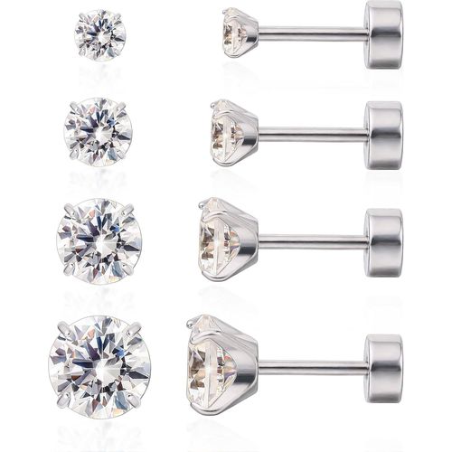Kgabery-Boucles D'oreilles Femmes,4 Paires Pour De Piercings En Titane Hypoallergéniques Avec Vis De Fixation,Zirconium,Pour Les Oreilles Sensibles Et Le Cartilage.