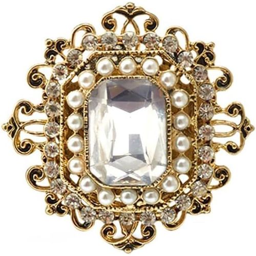 Kgabery-Broche Antique En Strass Pour Femmes Et Filles,Ton Doré,Vintage,Baroque,Rectangulaire,Perle En Cristal,Style Bohème,Victorien,Broche Élégante Pour Noël,Festival,Bijou Cadeau