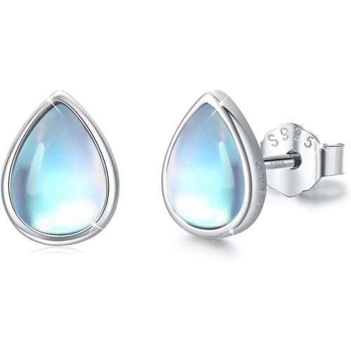 Kgabery-Boucles D'oreilles À Tige En Forme De Goutte D'eau En Pierre De Lune Naturelle-Pierre De Naissance Pure-Yeux Bleus-En Argent Sterling 925-Hypoallergénique-Pour Oreilles Sensibles
