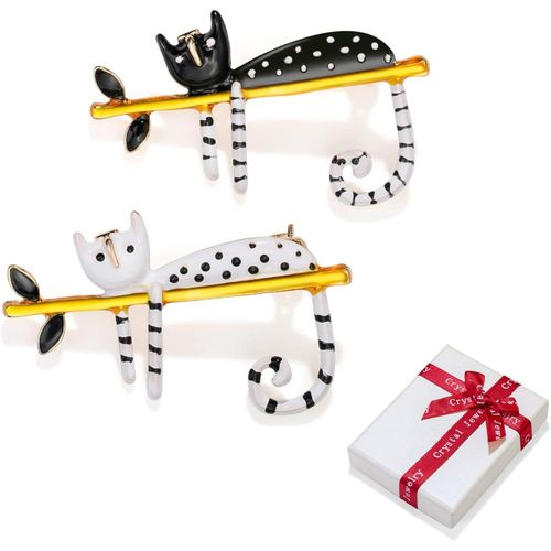 Kgabery-2 Pièces Broches Pour Femmes Filles Ensemble De Chat À Aiguille Pour Vêtements Cardigan,Broche Pins De Mariage Noir Et Blanc Pull Écharpe Clips Petit Cadeau De Bijoux Moderne Pour Accessoires De Robe