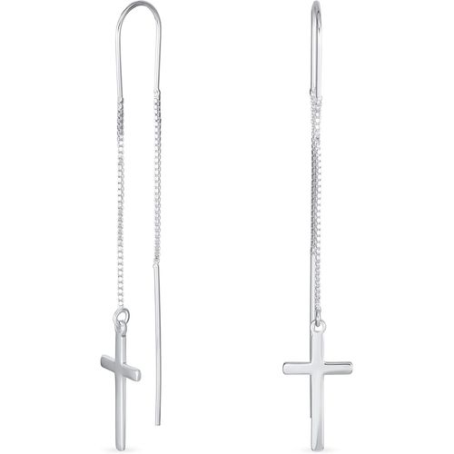 Kgabery-Ensemble De Boucles D'oreilles Pendantes À Chaîne Longue Avec Croix Religieuse Simple Et Clou D'oreille Pour Femmes Adolescentes En Argent Sterling Plaqué Or Rose