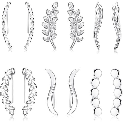 Kgabery-6pairs Boucles D'oreilles Femmes Et Filles Boucles D'oreilles Grimpantes Crochet Oreille Clips Cartilage Oreille Wrap En Forme De Feuille Plume Onde Linéaire Hypoallergénique Ear Climbers