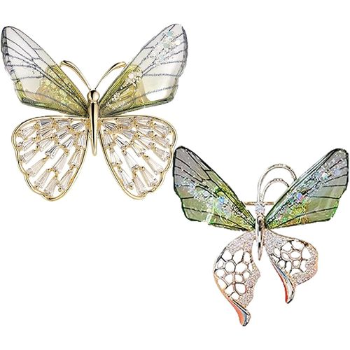 Kgabery-Lot De 2 Broches Délicates En Forme De Papillon Pour Femme,Broche En Cristal Pour Décoration De Vêtements Vintage,Châle,Bouquet D'épingle À Nourrice Pour Chapeau,Costume,Cravate,Mariage