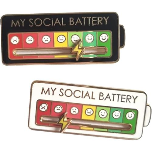 Kgabery-My Social Battery Pin,Broche Drôle D'humeur Sociale Pour 7 Jours,2pcs Broche De Batterie Sociale Broche Drôle Broche Bijoux Décoration Broche