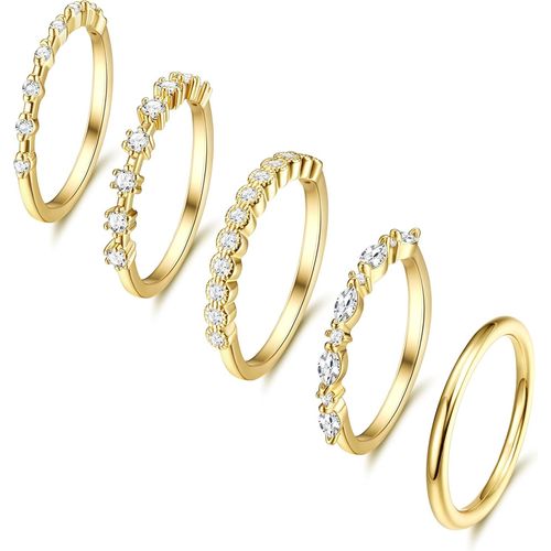 Kgabery-5 Pièces Or Bague Dames,Anneaux Empilables Résistant À L'eau,14k Or Plaqué Zirconium Diamant Bague Femmes,Anneaux De Cheville Anneau De Pouce Anneau De Doigt Ensemble,Taille 49-62