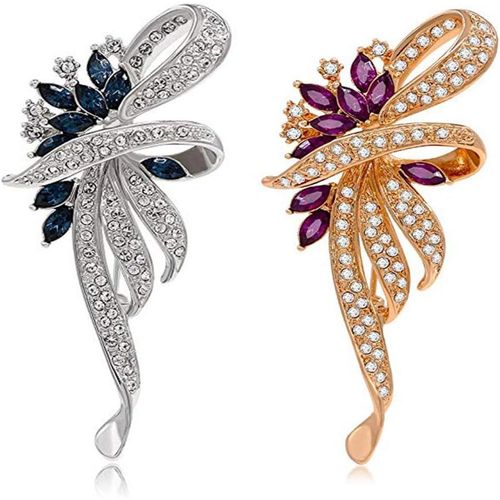 Kgabery-Broche Florale Fantaisie De Style Vintage En Cristal Créé Pour Femmes,Filles,Dames Avec Cristal Bleu Et Violet