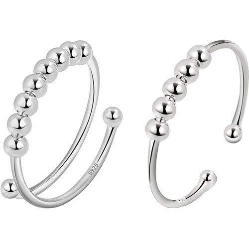 KGABERY-Bague Spinner Argent 925 Sterling Silver Bague Spinner Anxiety Bague Avec Perles Bande Bague Spinner Fidget Reglable Bagues Anti Stress Bague Empilables Pour Femme