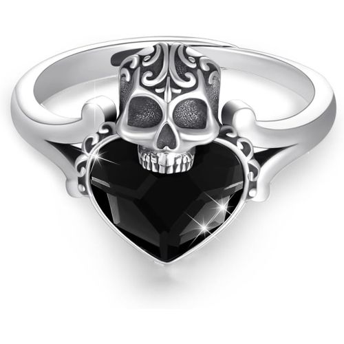 Kgabery-Bague Tête De Mort Pour Homme Et Femme En Argent Sterling 925 Gothique Avec Cristal Rétro Gothique Bijou Cadeau Pour Unisexe En Argent Sterling,Argent Sterling,Aucun