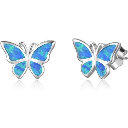 Kgabery-Papillon Collier Et Boucles D'oreilles En Argent Sterling Avec Opale Pour Femme,Cadeau De Bijoux Pour Femmes Et Fille