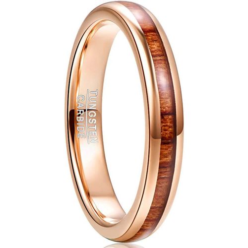 Kgabery-Bague Femme Homme En Bois Et Tungstène,Alliance Or Rose Pour Couple Mariage Fiançailles,4mm/8mm,Bois De Koa Hawaïen