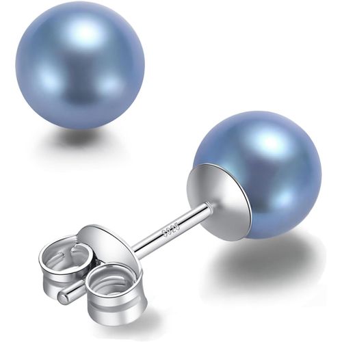 Kgabery-Boucles D'oreilles À Perles Rondes Akoya En Argent Sterling 925,Hypoallergéniques-Noires/Blanches/Bleues,Avec Un Design Classique Et Élégant,Excellent Cadeau Pour Diverses Fêtes.