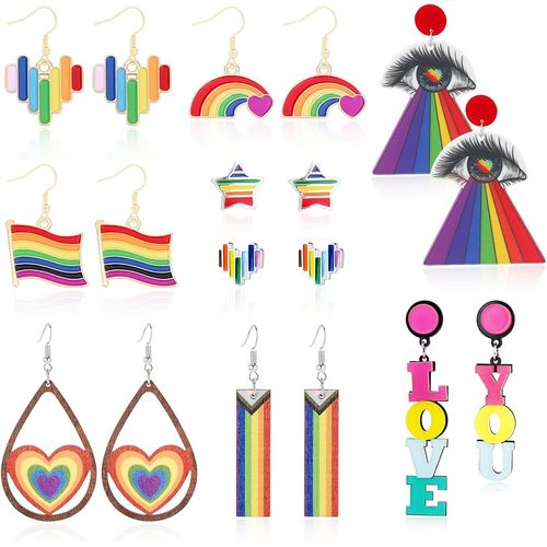 Kgabery-9 Paires Lgbtq Boucles D'oreilles Arc En Ciel Fierté,Boucle D'oreille Coeur Goutte D'eau Bannière Lgbt Accessoires Lesbian Gay Pride Boucles D'oreilles Femme Pendantes Parure Bijoux Lesbienne Gay